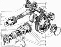 Валы и шестерни редуктора главной передачи заднего (среднего) моста