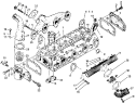 Cylinder head,thermostat, intake manifold and exhaust manifold